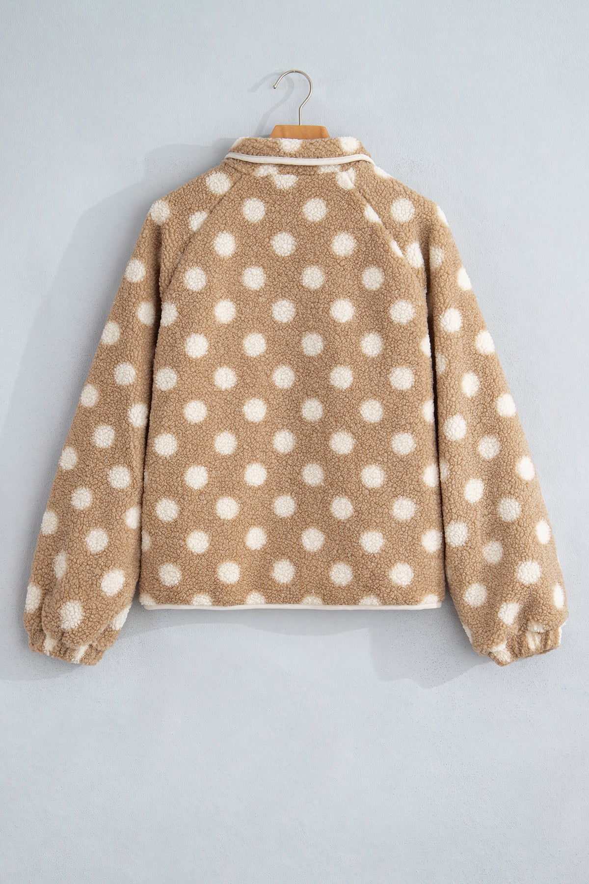 Khaki Polka Dot Faux Fur Metal Button Placket Shift Silhouette Jacket