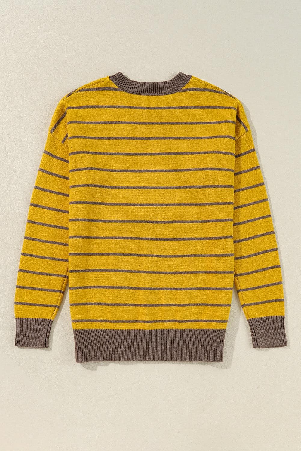 Sweaters & Cardigans/Sweaters Yellow Stripe Daisy Floral Knitted Round Neck Sweater