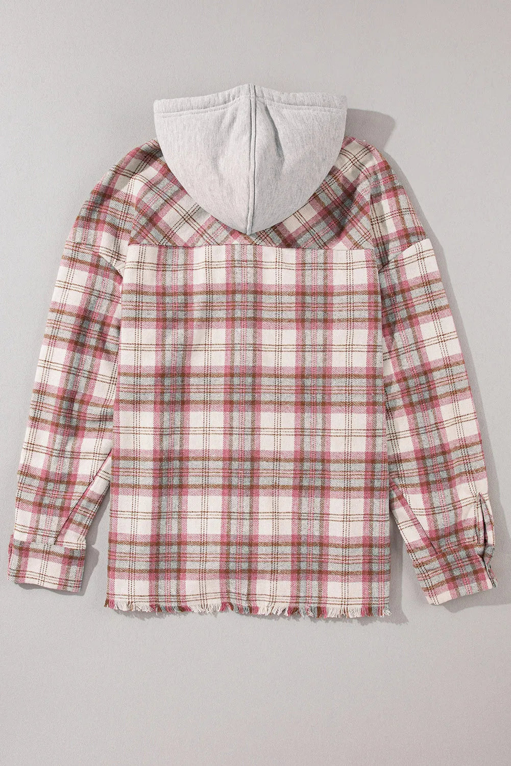 Multicolour Plaid Flap Pocket Hooded Raw Hem Jacket - Chic Meadow Boutique 