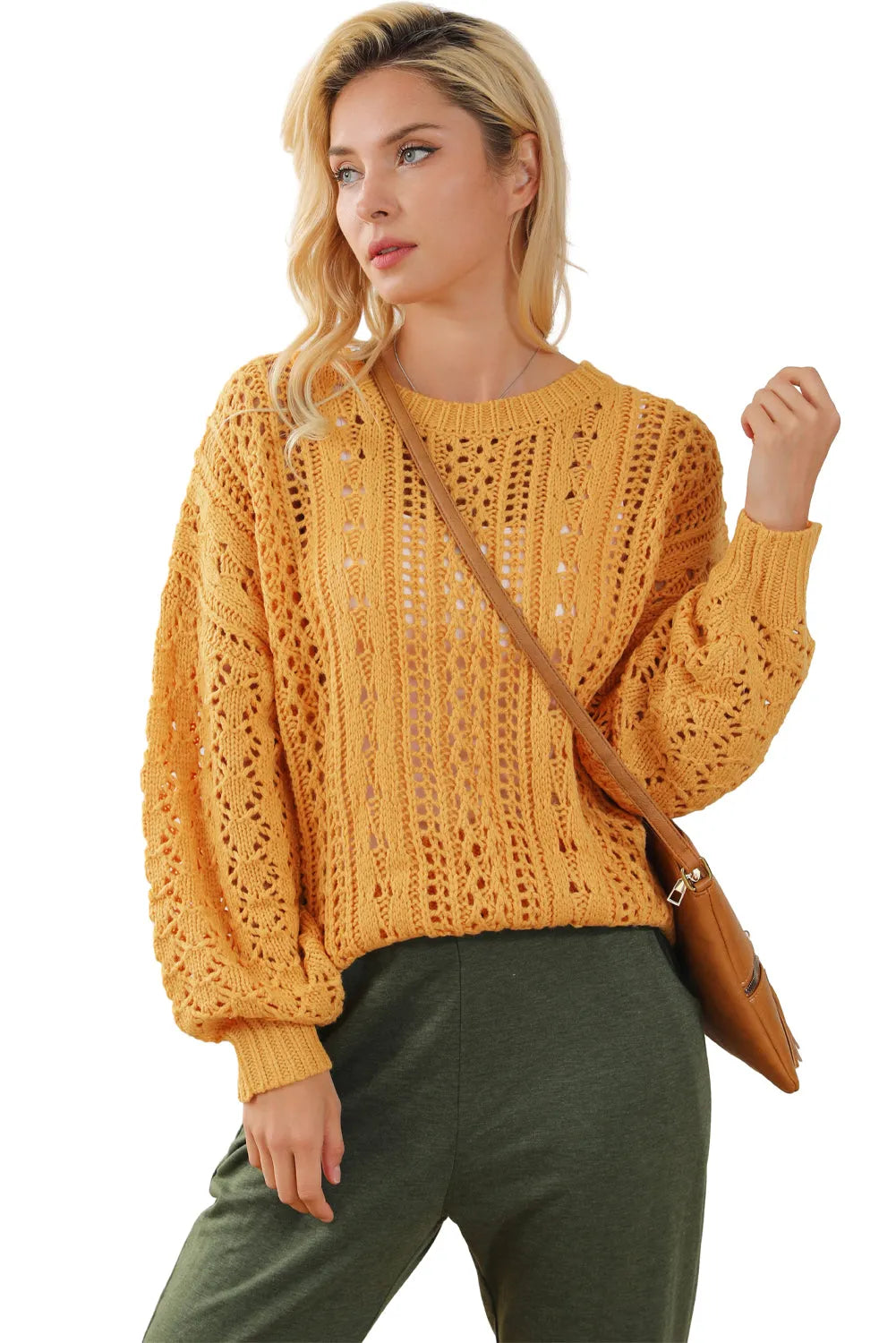 Ginger Cable Knit Hollow Out Drop Shoulder Sweater - Chic Meadow Boutique 