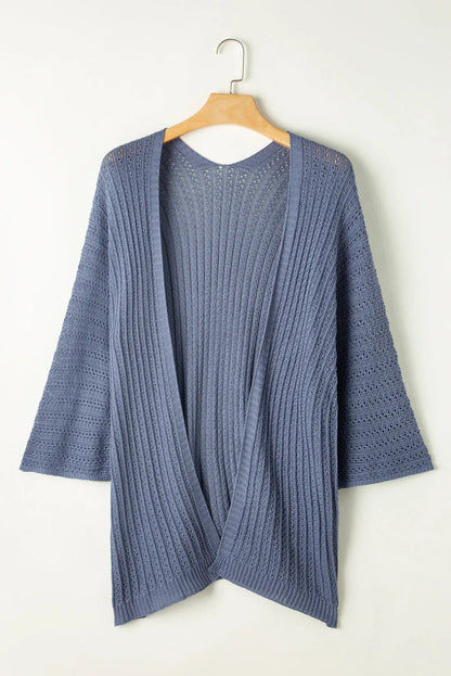 Sky Blue Hollow-out Knit Kimono Lightweight Cardigan - Chic Meadow Boutique 