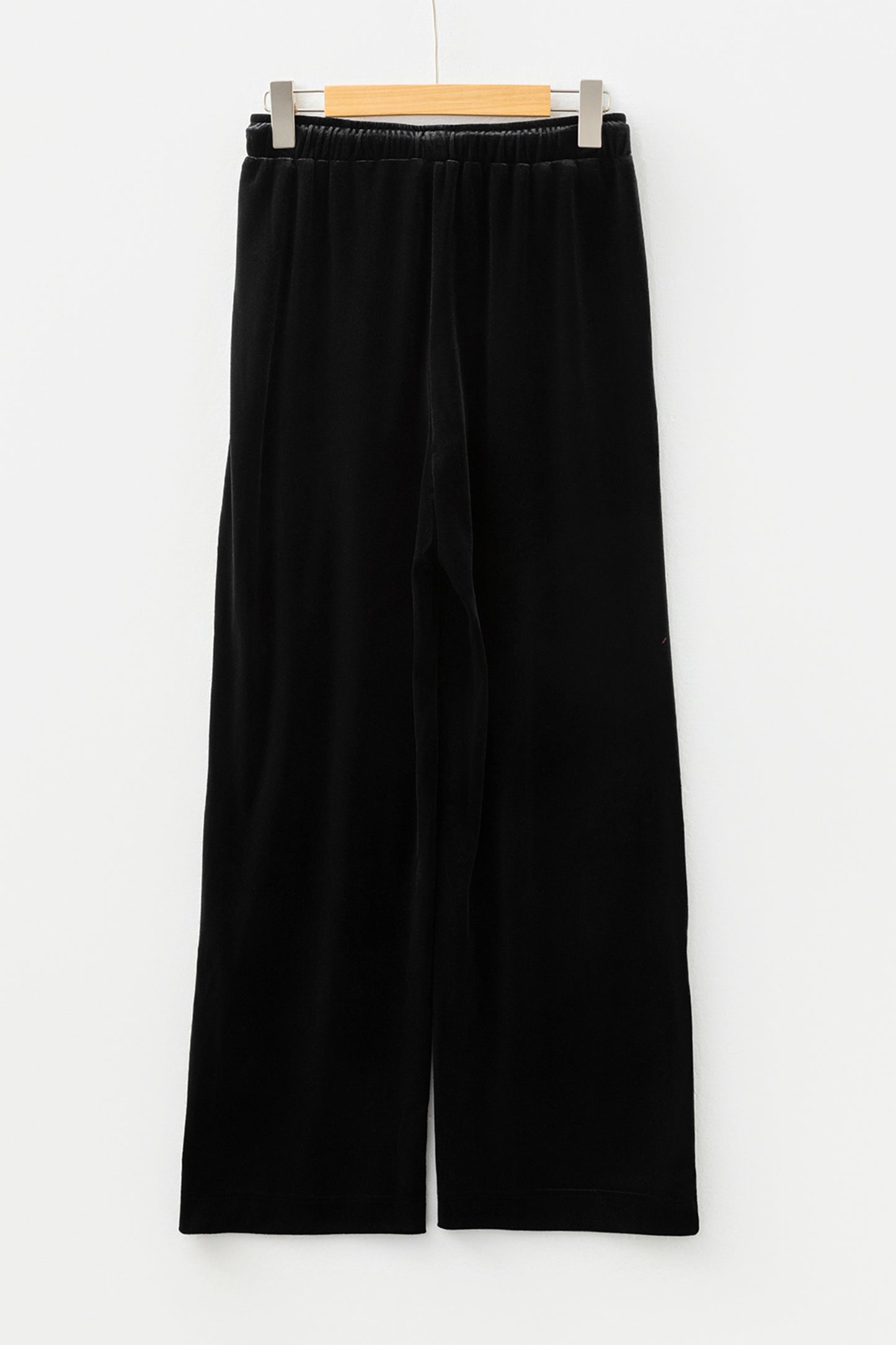 Black Shiny Velvet Drawstring High Waist Straight Leg Casual Pants