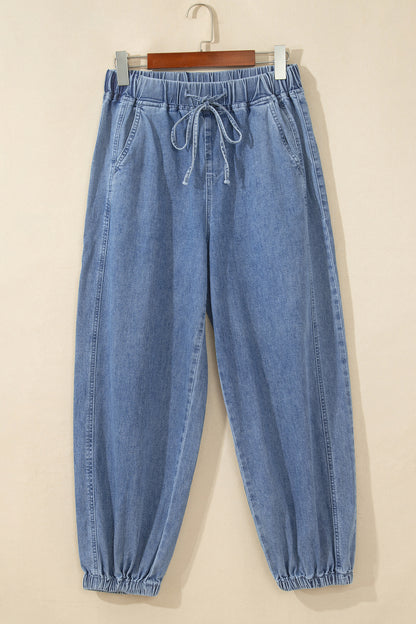 Dusk Blue Elastic Waist Harem Ankle Length Jeans