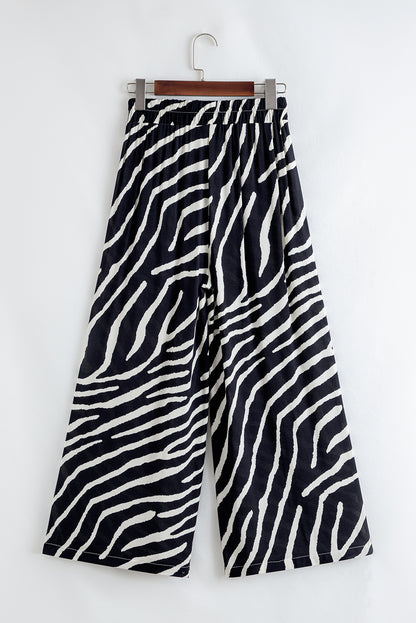 Black Zebra Striped Summer Wide Leg Pants