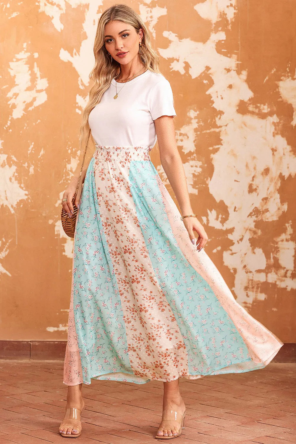 White Multi Floral Print Maxi Skirt - Chic Meadow Boutique 