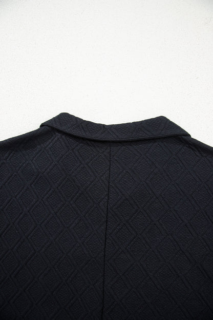 Color black Striped Collared Zip up Textured Skirt Set