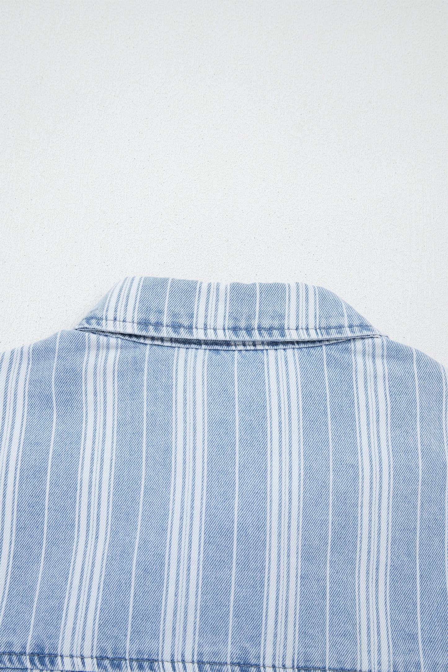 Sky Blue Stripe Boyfriend Chest Pocket Classic Denim Shacket