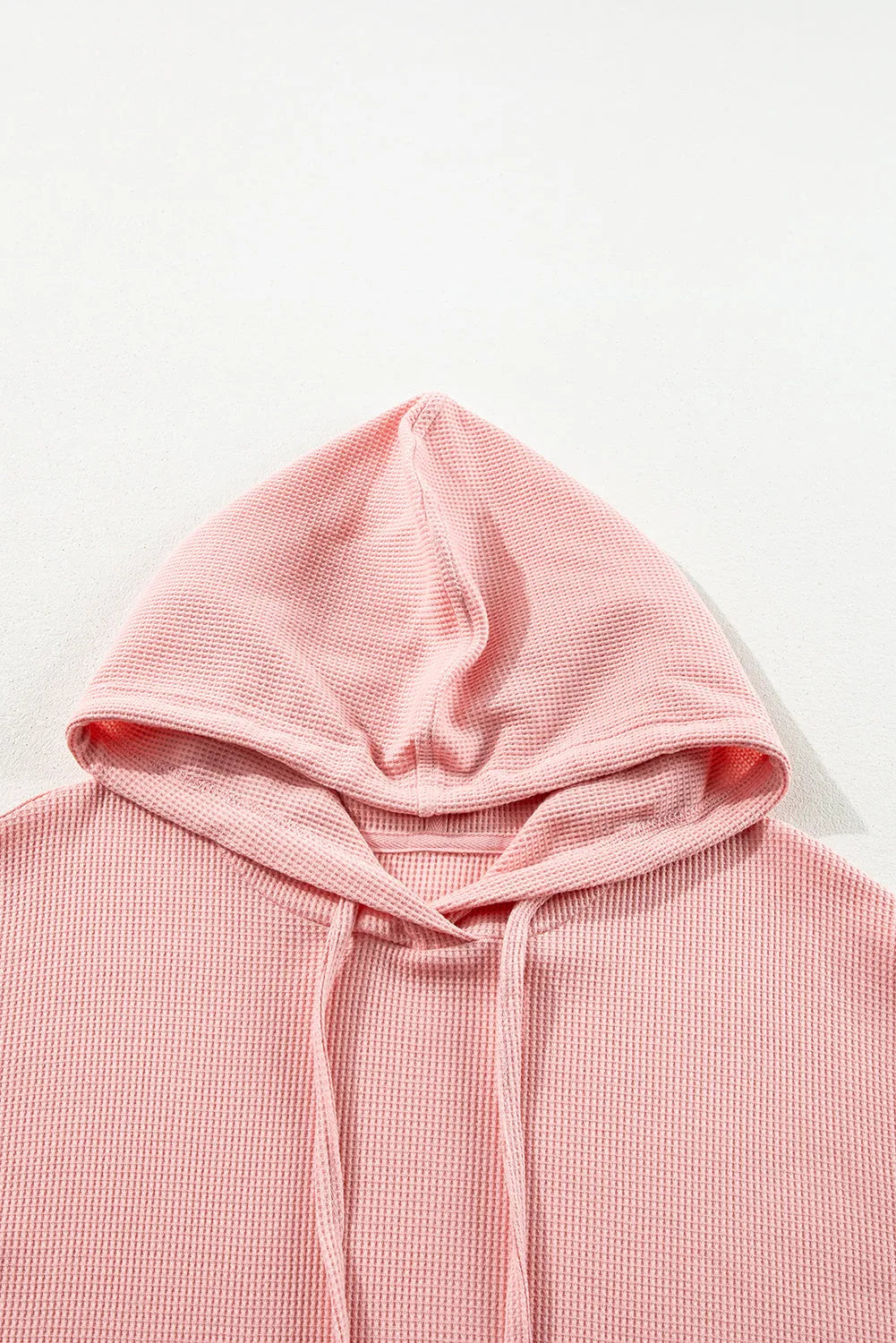 Light Pink Waffle Knit Fleece Lined High Low Oversized Hoodie - Chic Meadow Boutique 