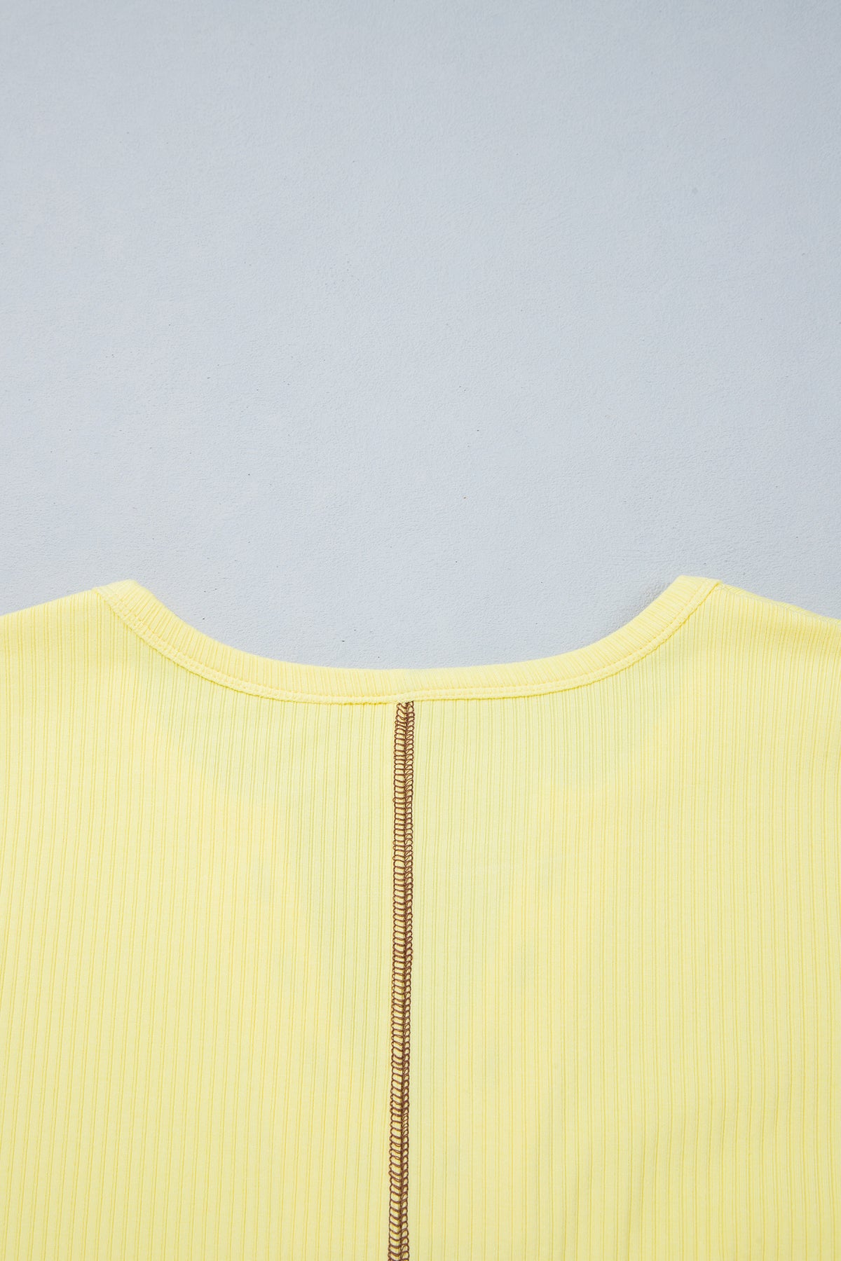 Banana Cream V Neck Ribbed Stitched Detail Long Sleeve Top