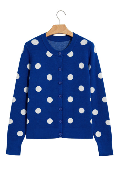 Bluing Casual Polka Dot Button Front Long Sleeve Sweater Cardigan