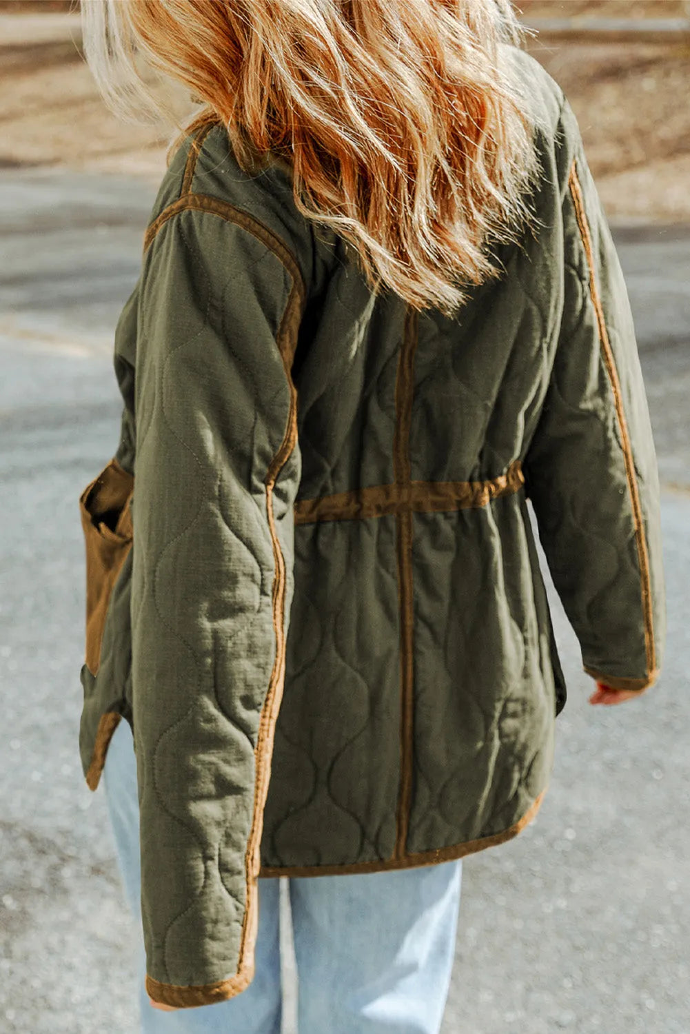 Green Stitching Quilted Drawstring Jacket - Chic Meadow Boutique 