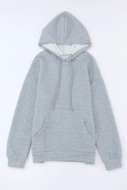 Gray Quilted Kangaroo Pocket Drawstring Hoodie - Chic Meadow Boutique 