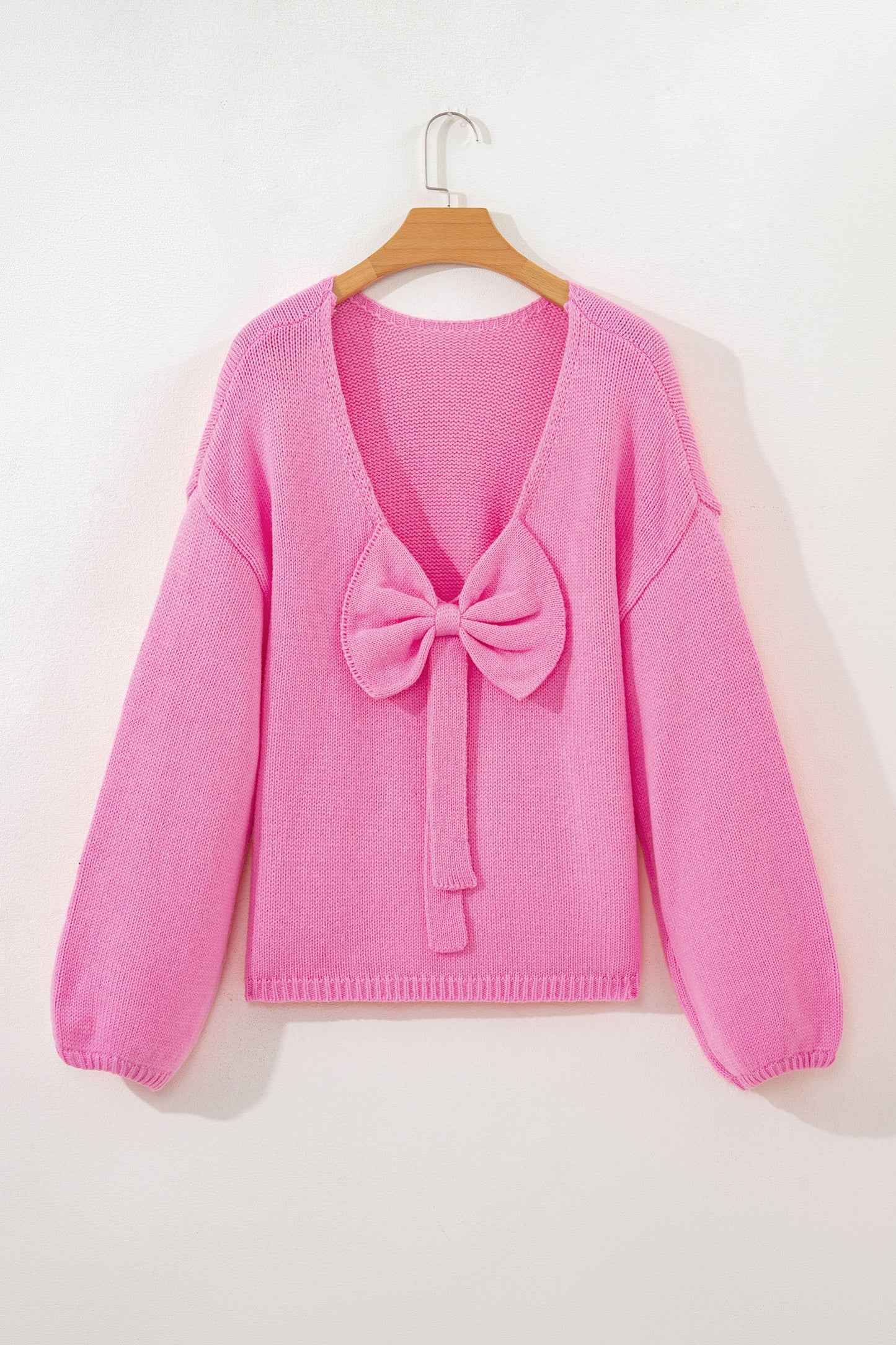 Bonbon Festive Bow Backless Bubble Sleeve Sweater