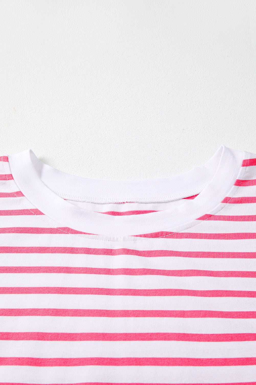 Pink Stripe Mixed Pattern Patchwork Uneven Hem Loose Tee