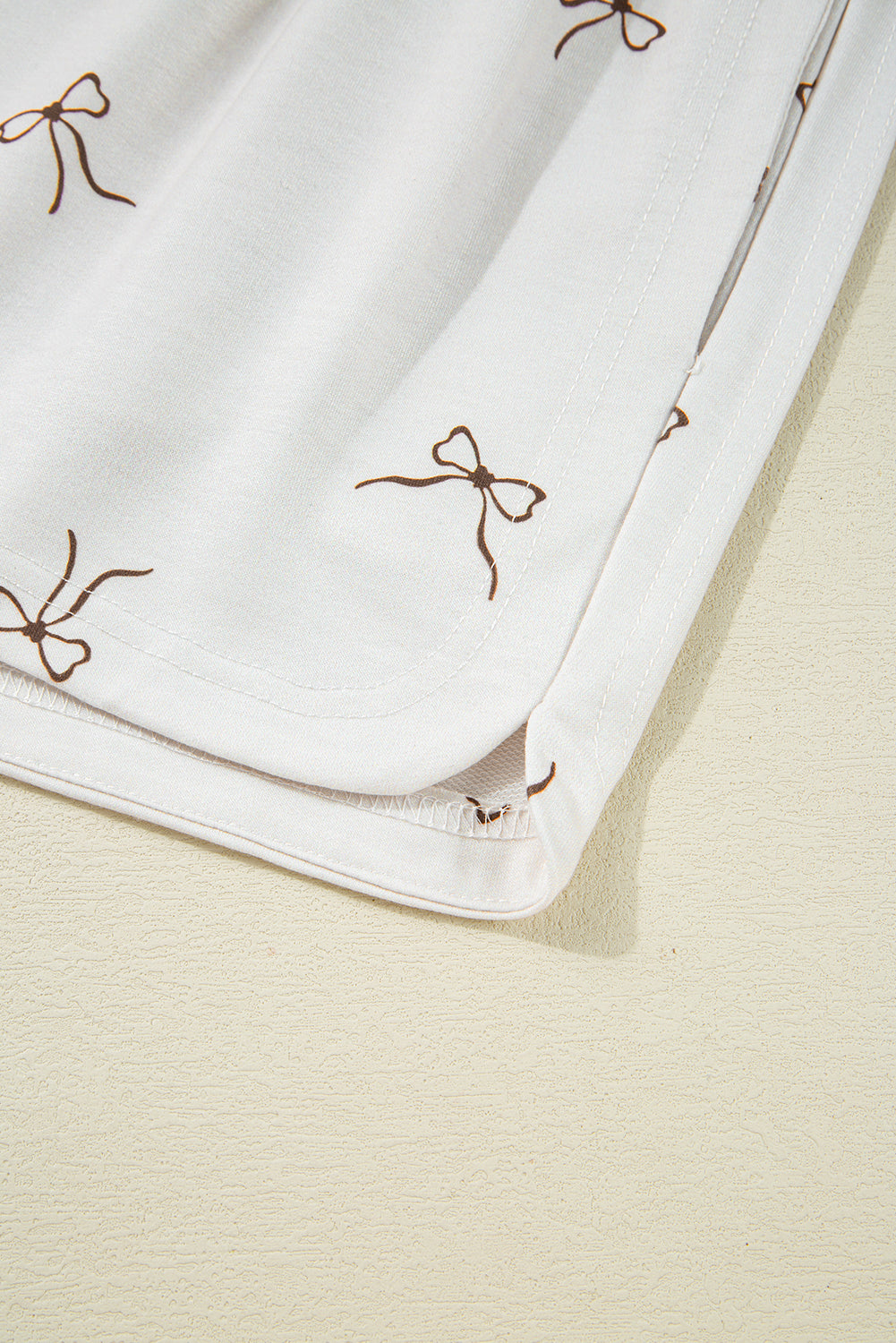 Beige Bow Print Half Zip Tank and Shorts 2pcs Set