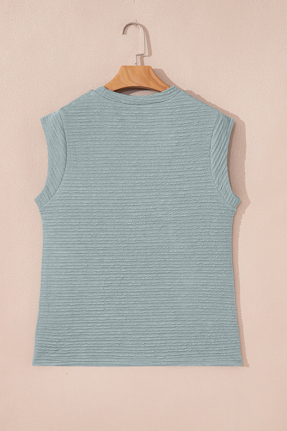 Beau Blue Solid Color Textured Crew Neck Tank Top