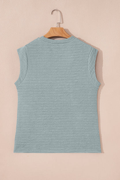 Beau Blue Solid Color Textured Crew Neck Tank Top