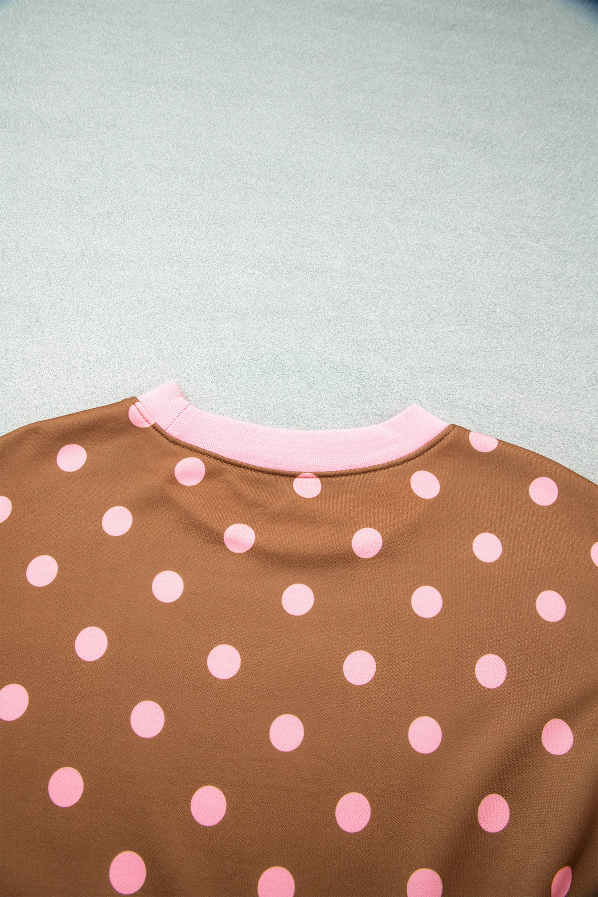 Brown Polka Dot Colorblock Round Neck Pullover Sweatshirt