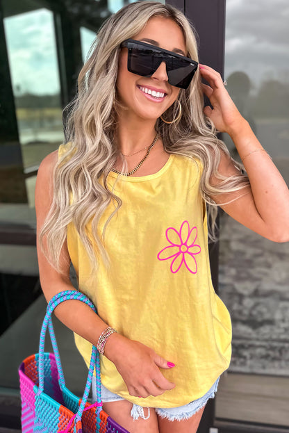Yellow Cream Flower Graphic Casual Tank Top