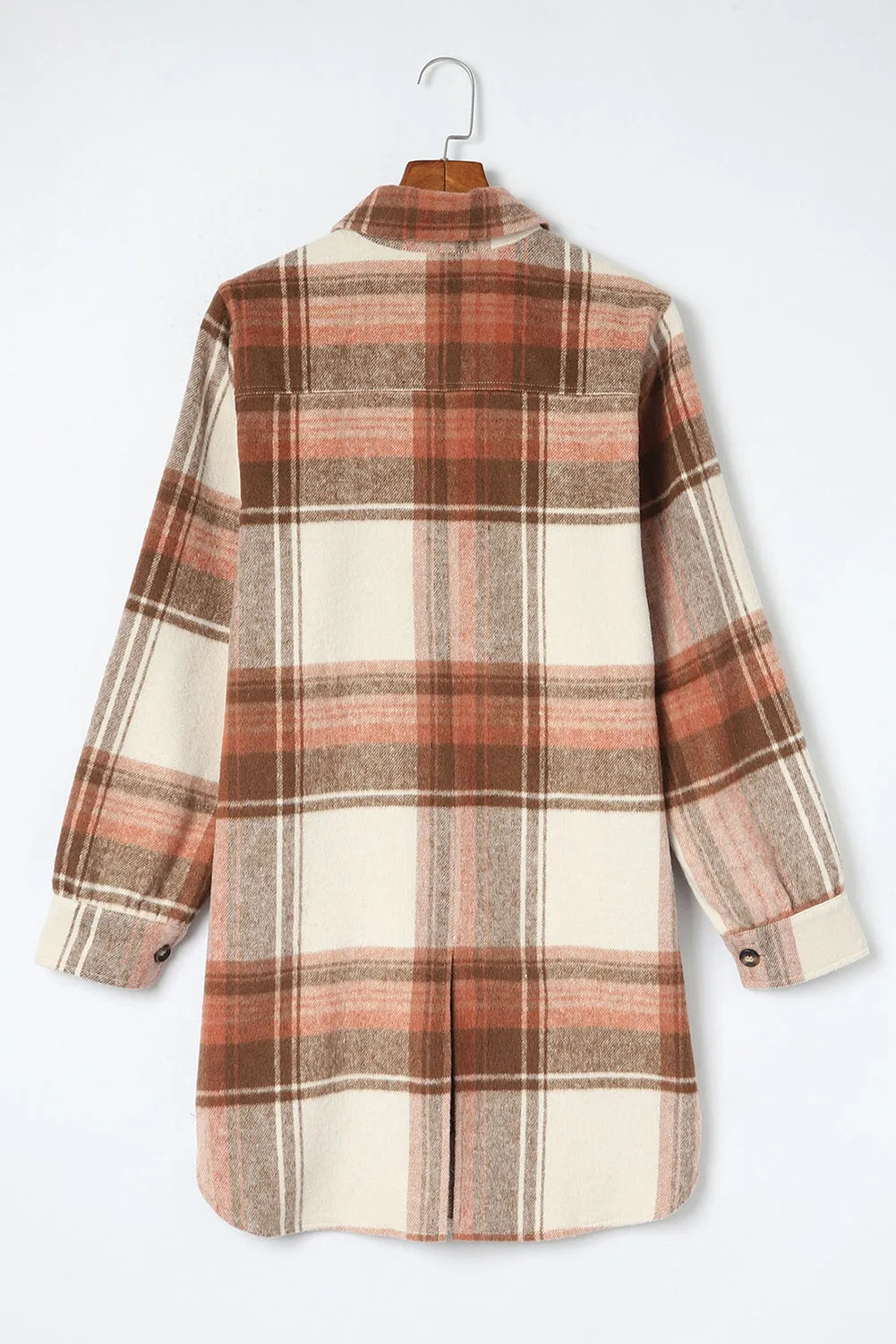 Brown Plaid Print Flap Pockets Long Shacket - Chic Meadow Boutique 