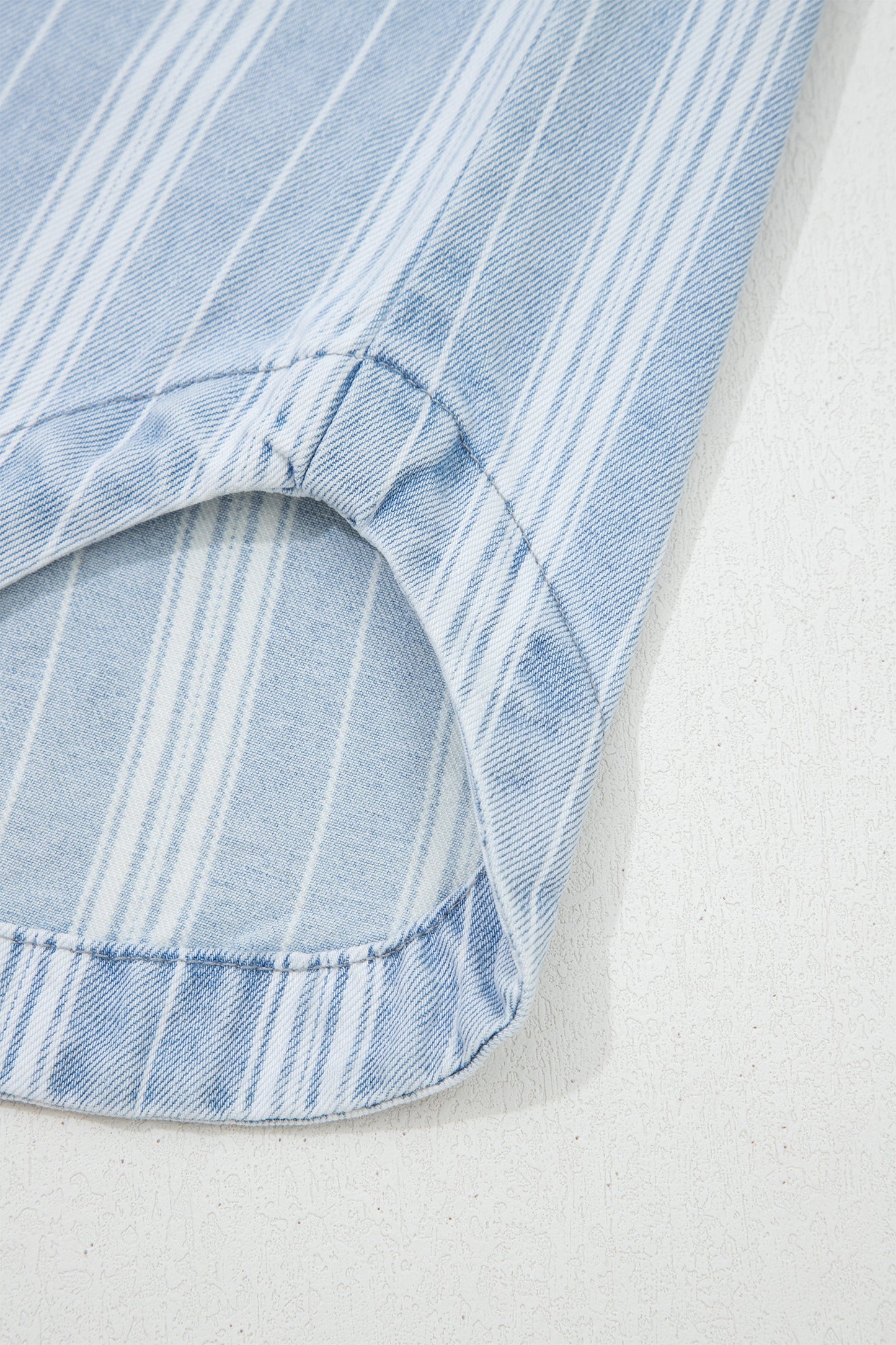 Sky Blue Stripe Boyfriend Chest Pocket Classic Denim Shacket