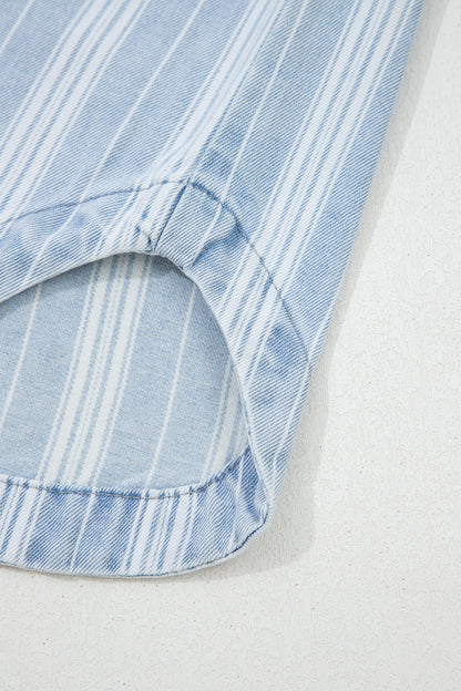 Sky Blue Stripe Boyfriend Chest Pocket Classic Denim Shacket