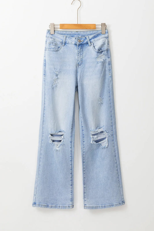 Beau Blue Vintage Light Wash Distressed Flare Jeans - Chic Meadow Boutique 