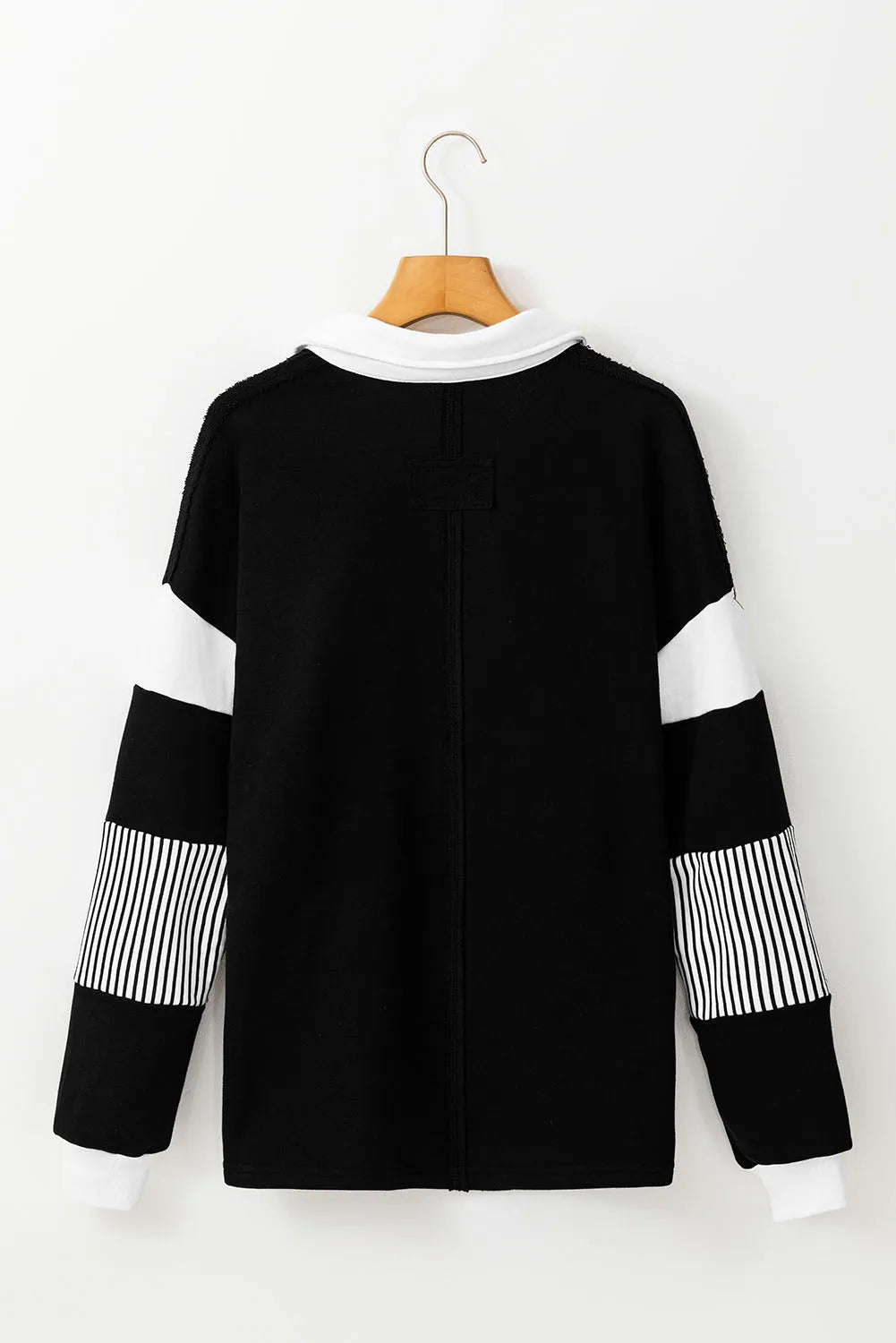 Black Striped Colorblock Patchwork Collar Sweatshirt - Chic Meadow Boutique 