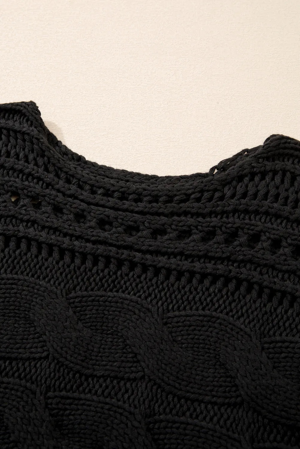 Black Hollow-out Cable Knit Cropped Sweater - Chic Meadow Boutique 