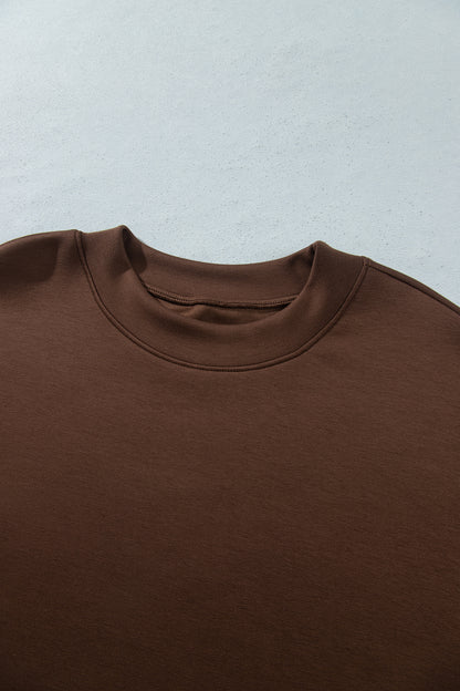 Coffee Mock Neck Camo Patchwork Drop Shoulder Plus Size Sweatshirt