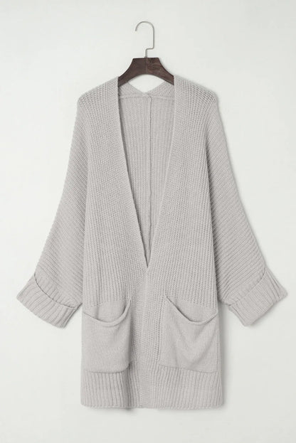 Gray Oversized Fold Over Sleeve Sweater Cardigan - Chic Meadow Boutique 