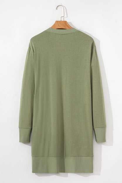 Green Plus Size Snap Buttons Front Knit Cardigan