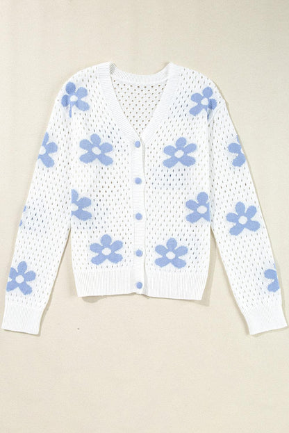 Sweaters & Cardigans/Cardigans White Flower Knit Hollow Out Open Short Cardigan