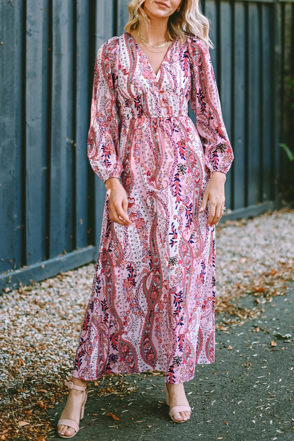 Multicolour Boho Paisley Print V Neck Empire Waist Maxi Dress - Chic Meadow Boutique 