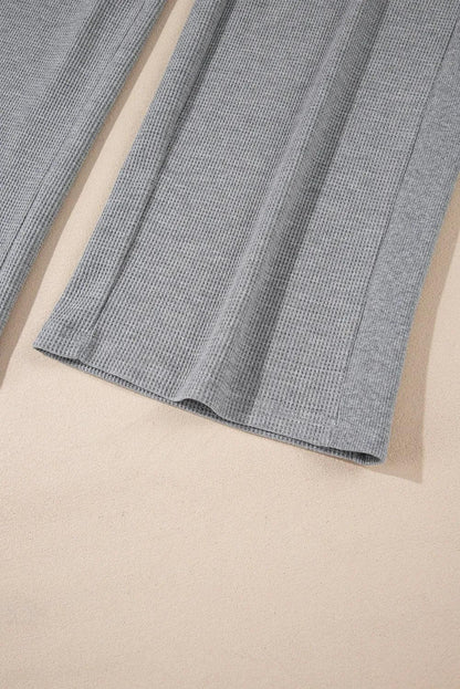 Bottoms/Pants & Culotte Gray Waffle Knit Drawstring High Waist Wide Leg Pants