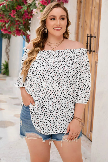 Cheetah Spotted Plus Size Off Shoulder Blouse - Chic Meadow Boutique 