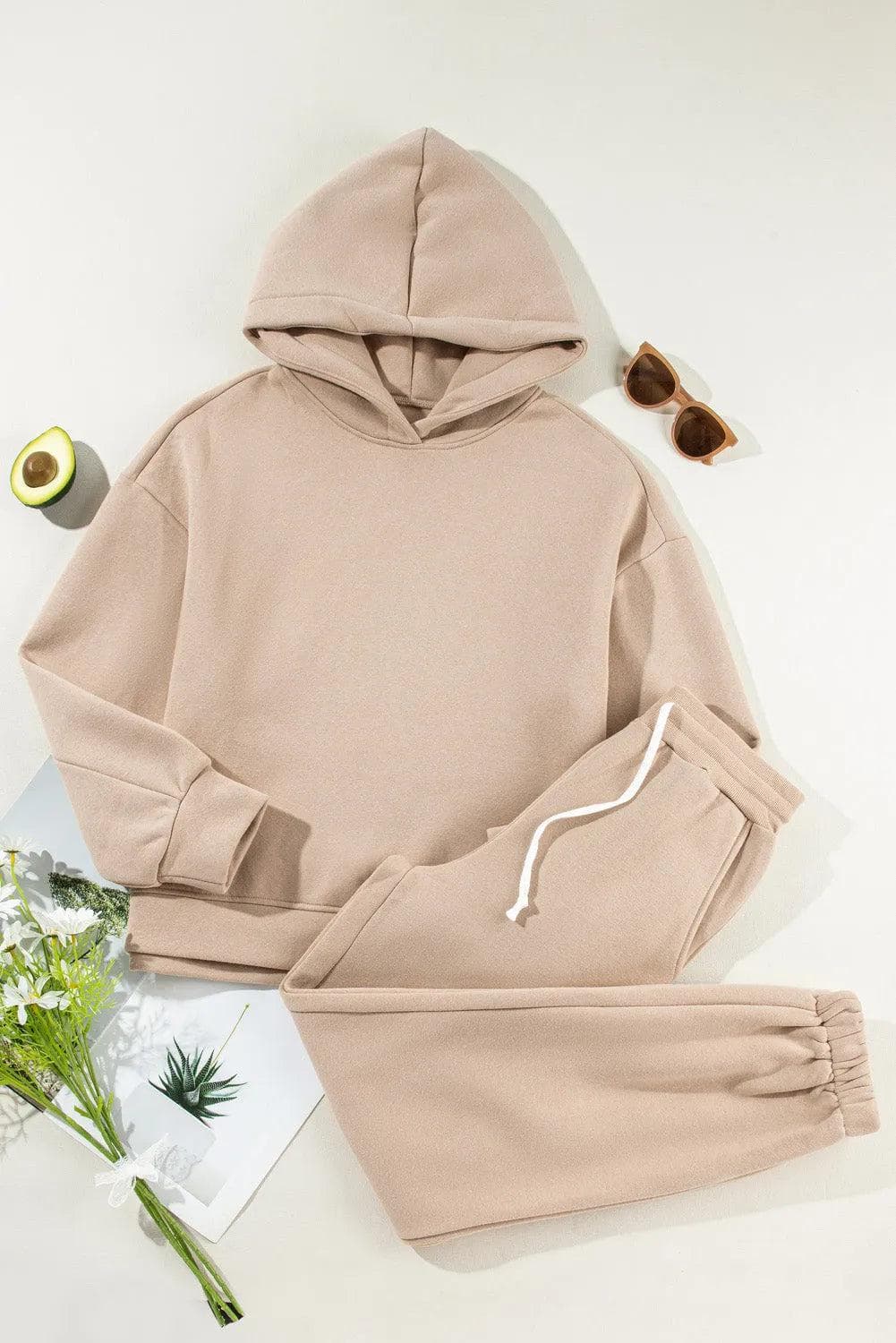 Two Piece Sets/Pant Sets Pale Khaki Chunky Two-piece Hooded Sweatsuit