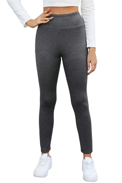 Dark Grey Fleece Lined Thermal Knit Ankle High Waist Leggings - Chic Meadow Boutique 