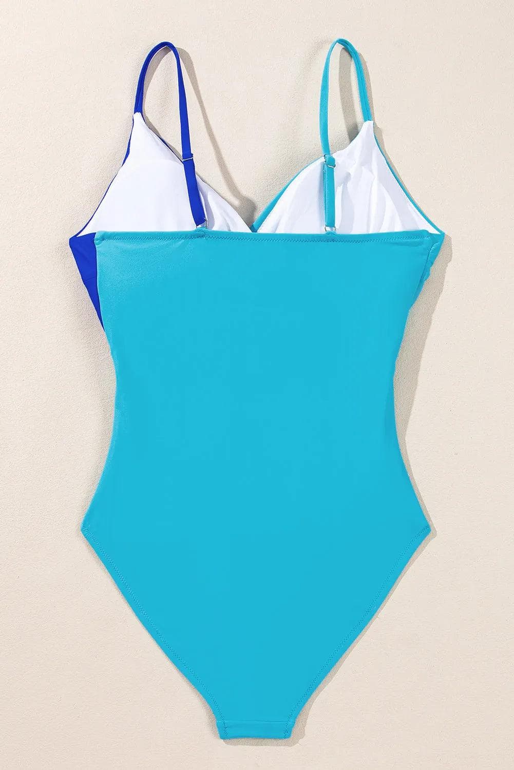 Light Blue Crossover Colorblock Cutout One Piece Swimsuit - Chic Meadow Boutique 