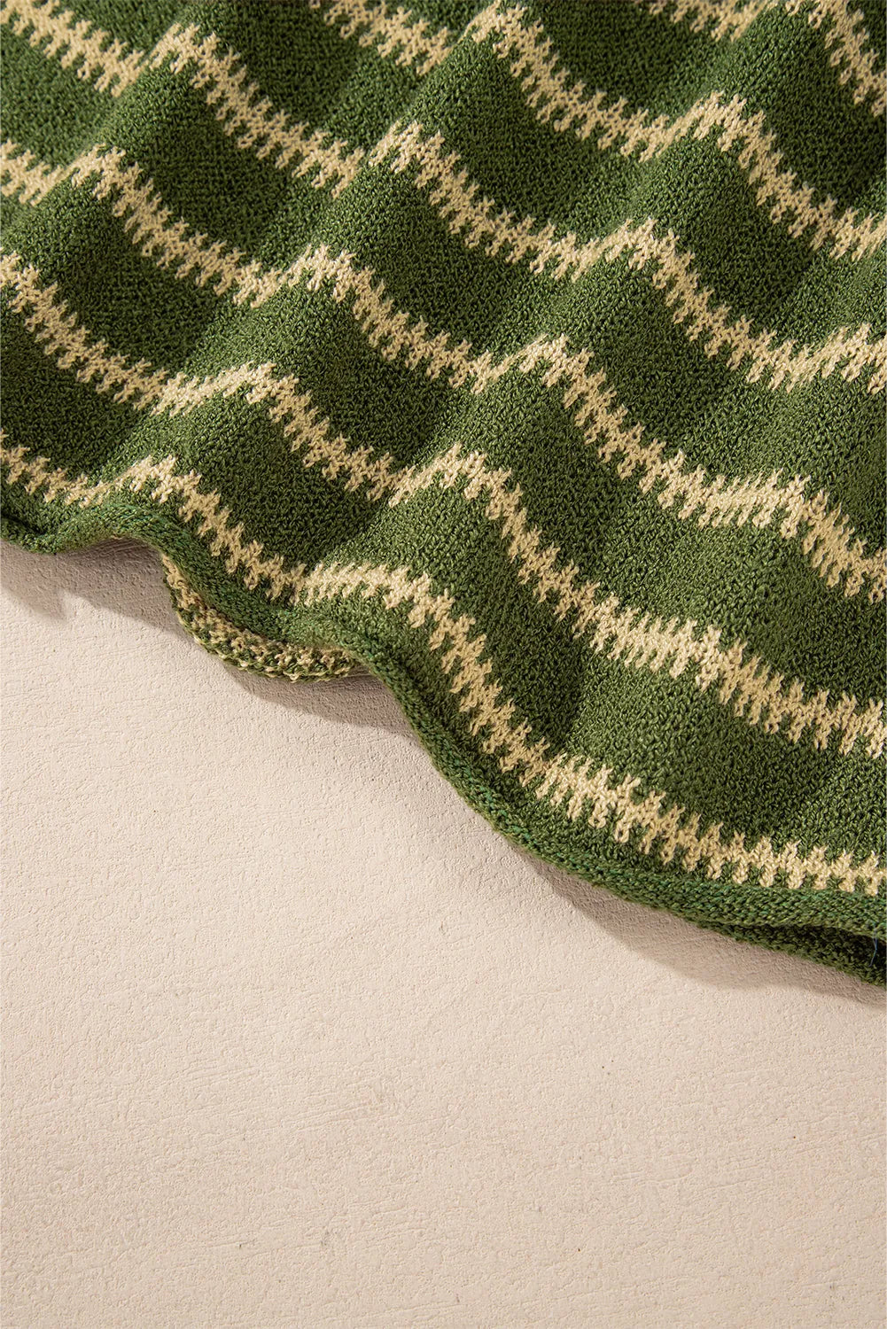 Sweaters & Cardigans/Sweaters Green Stripe Drop Shoulder Casual Sweater