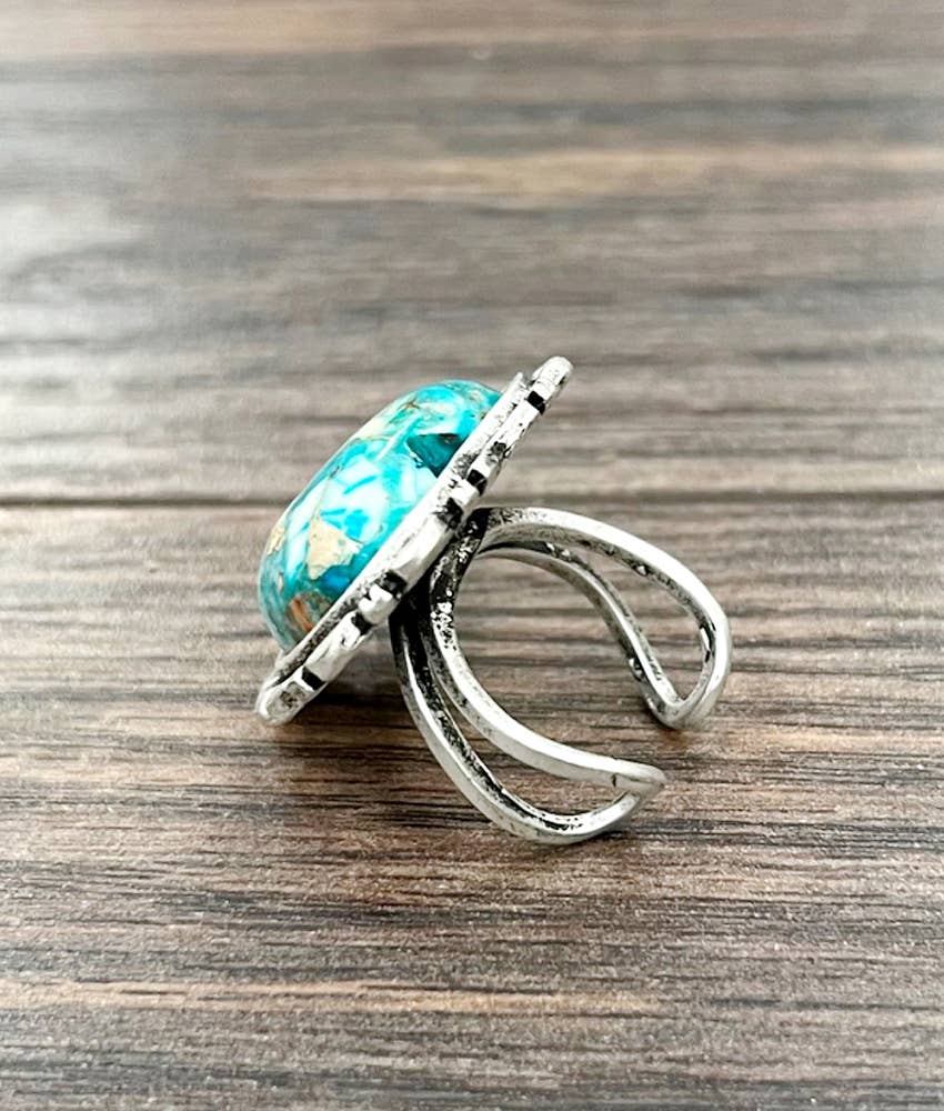 750519, Heart Gemstone Adjustable Ring