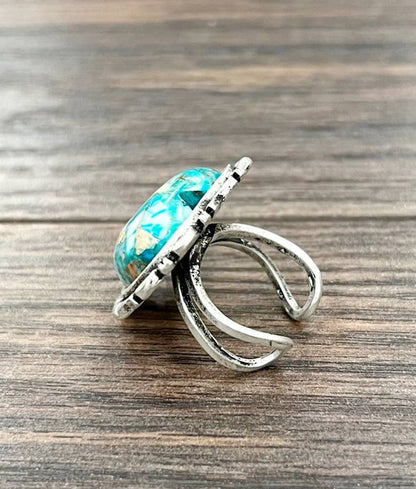 750519, Heart Gemstone Adjustable Ring