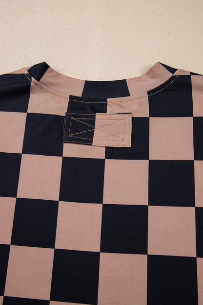 Light French Beige Checkmate Boyfriend Casual Tee