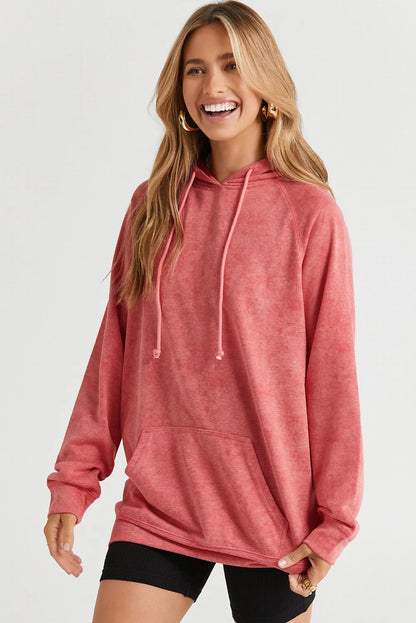 Mineral Wash Kangaroo Pocket Drawstring Pullover Hoodie - Chic Meadow Boutique 