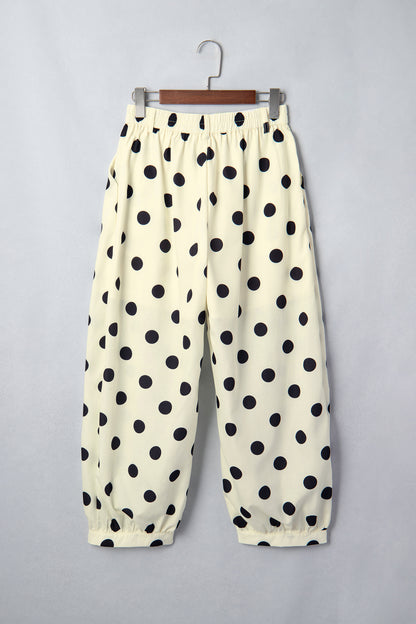 Black Polka Dot Ankle Length Harem Pants