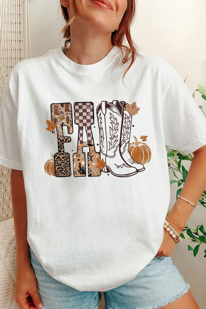 White FALL Letter Print Western Thanksgiving Graphic T-Shirt