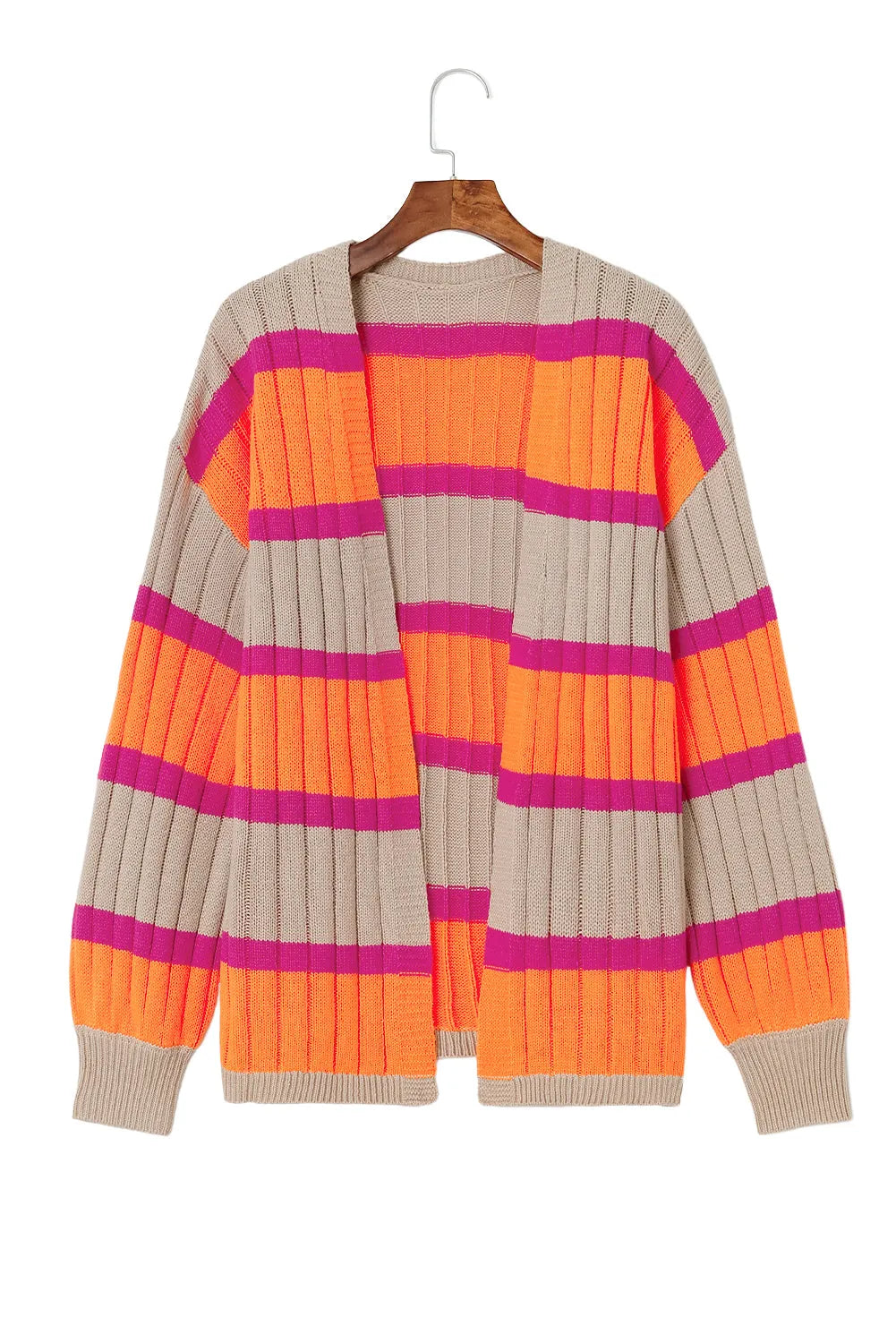 Orange Striped Colorblock Drop Shoulder Slouchy Cardigan - Chic Meadow Boutique 