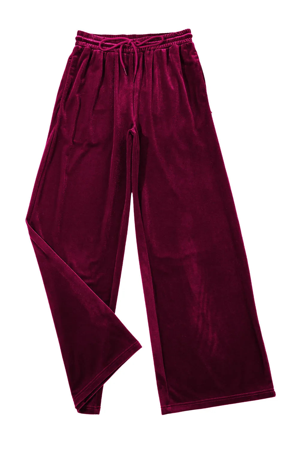 Burgundy Solid Drawstring Waist Wide Leg Pants - Chic Meadow Boutique 