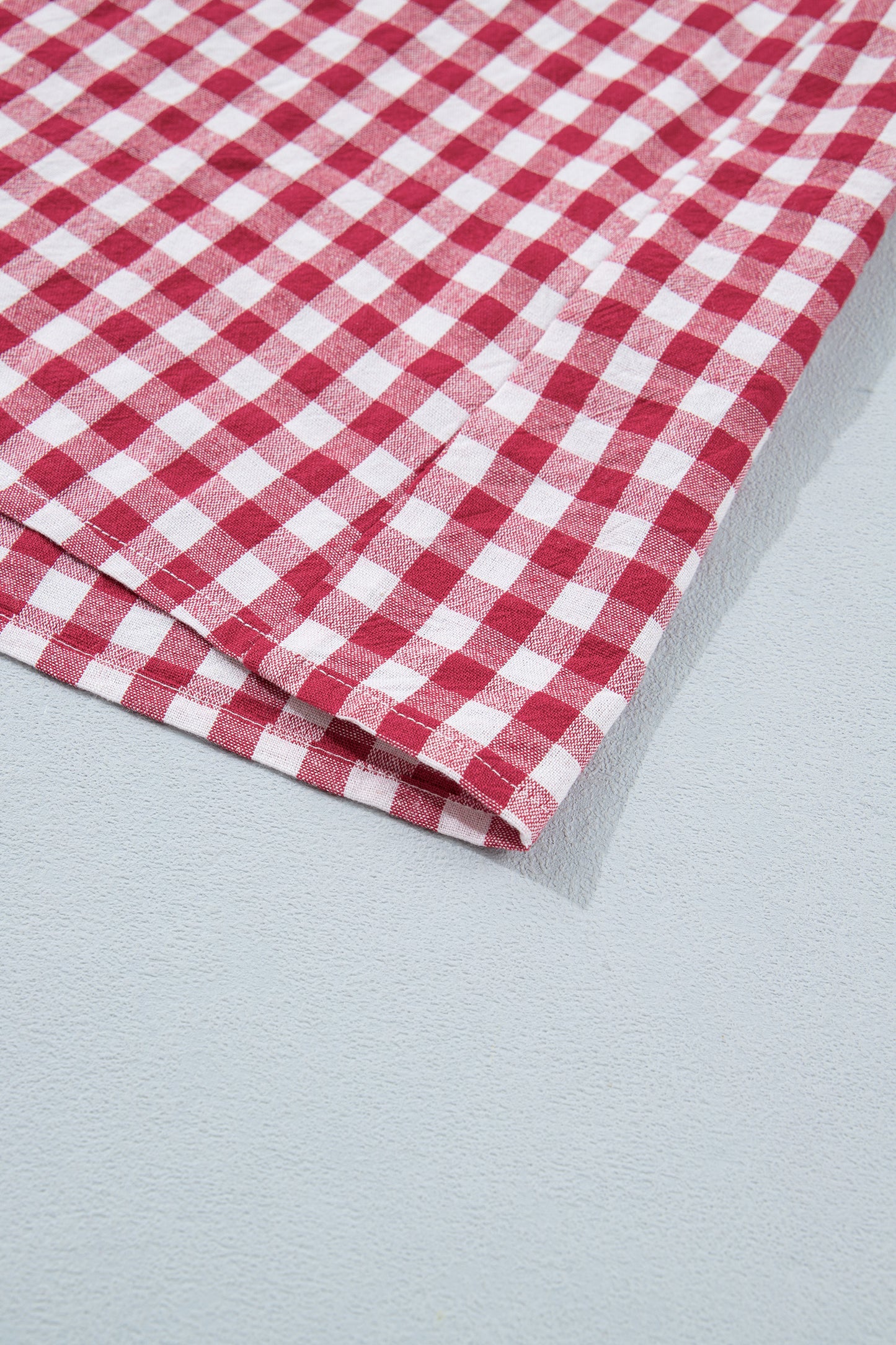 Red Gingham Striped Patchwork Half Zip Blouse