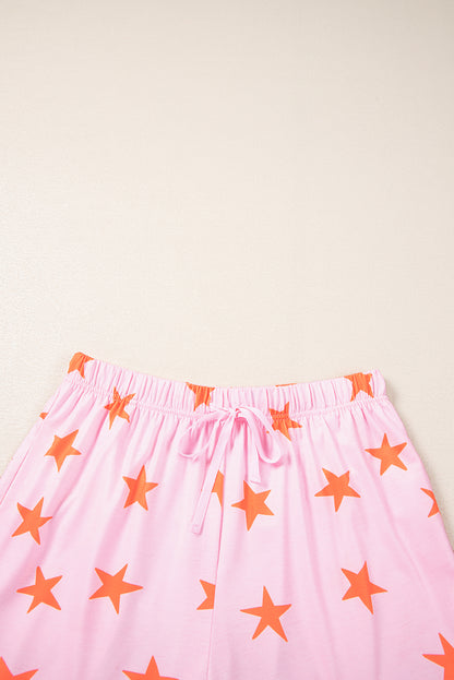 Pink Stars Short Sleeve Shirt and Shorts Bamboo Pajama Set